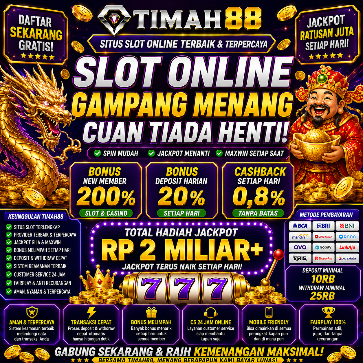 TIMAH88 Slot Terpercaya dengan Bonus Melimpah dan Peluang Menarik